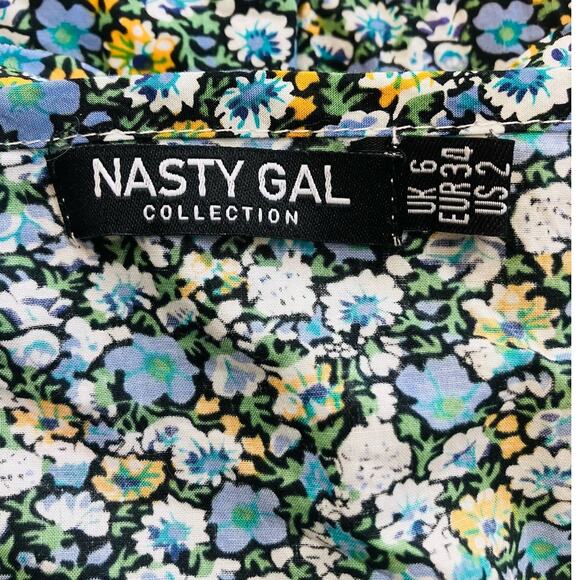 Nasty Gal Black Yellow Blue Floral Top Size 2 - Picture 4 of 4